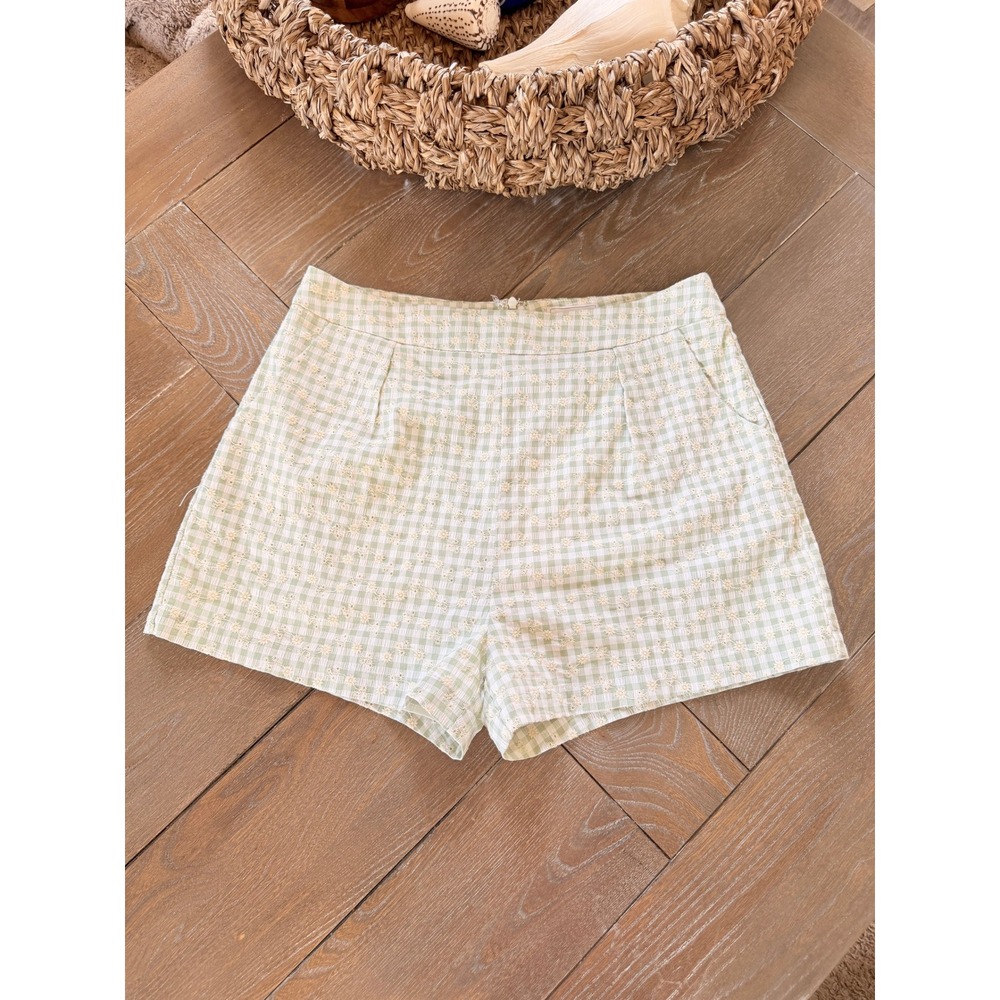 Sage The Label Gingham Floral Embroidered Shorts Women Green Large/ 6